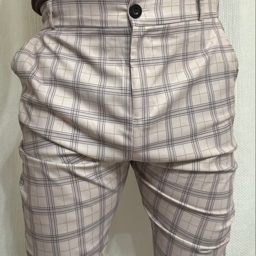 Men's Plaid Dress Pants - Cream and Gray